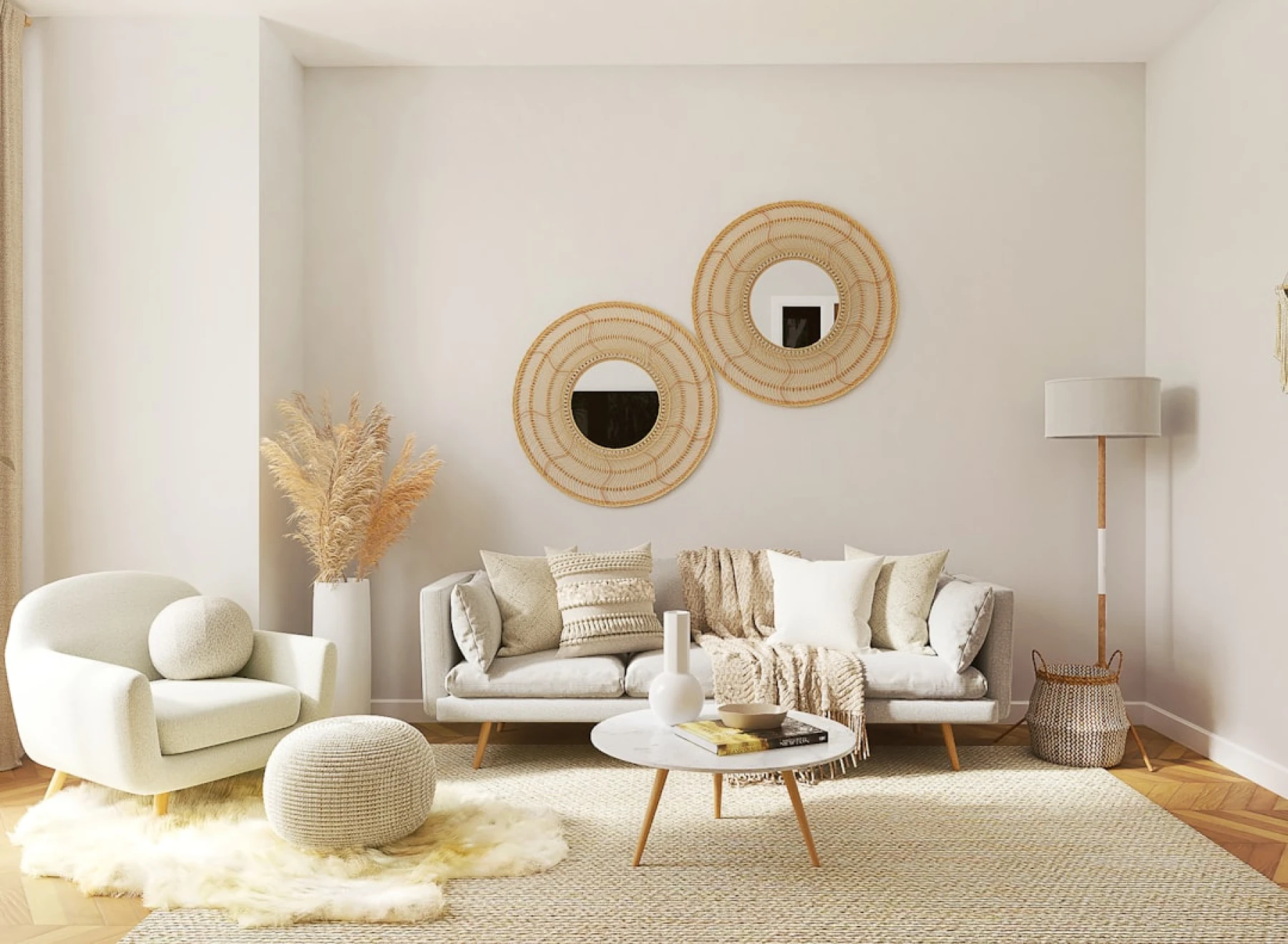 a living room with a green couch and a coffee table