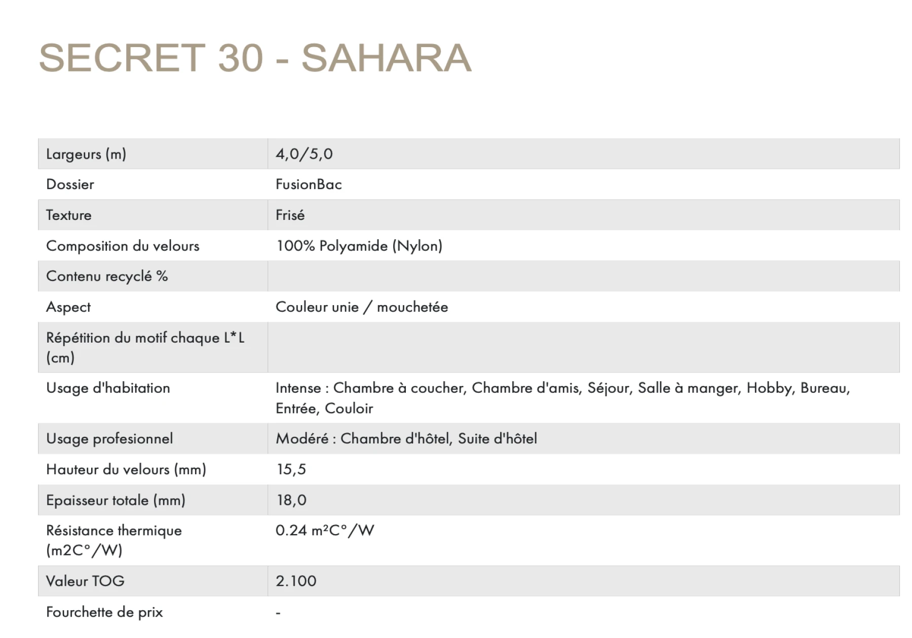 Descriptif Moquette AW - Secret